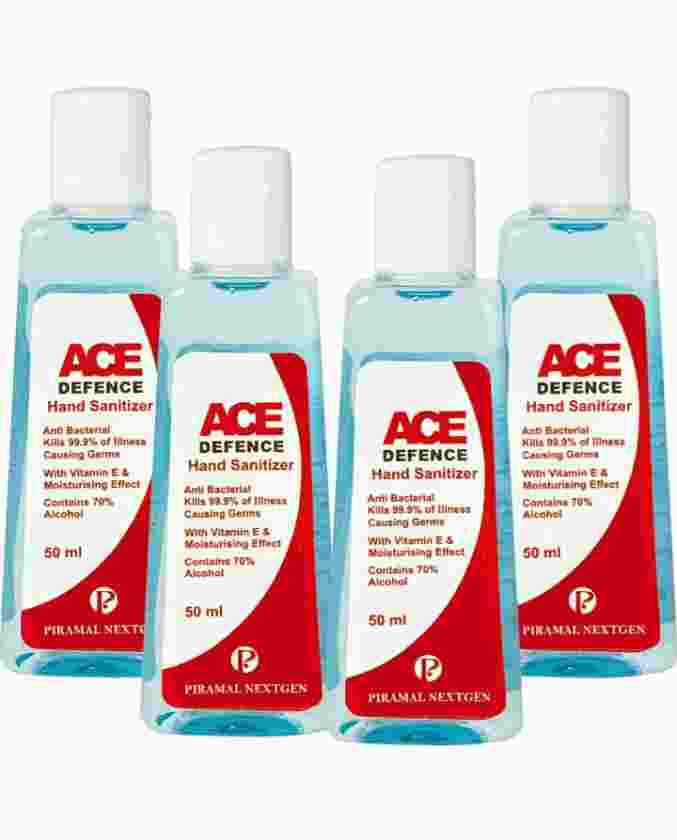 Piramal Fabrics Nextgen- Ace Defence Liquid Sanitiser - With Vitamin E & Moisturising Effect - 50ml (Pack of 4)